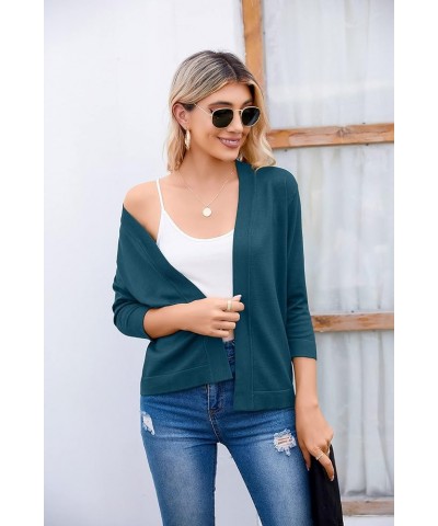 Women's 3/4 Sleeve Open Front Cropped Cardigan Sweater Elegant Shrugs for Women A-11 Indigo Blue $15.30 Sweaters