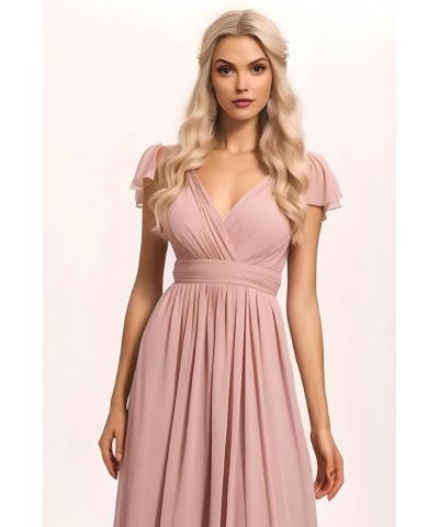 Short Sleeve Chiffon Bridesmaid Dress with Pockets Long V-Neck Formal Dress for Women WD069 Burgundy $36.81 Dresses