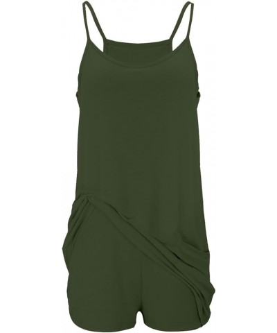 Workout Romper for Women Tennis Romper Dress Sleeveless Spaghetti Strap Jumpsuit Overalls Dress with Pockets 05-army Green $9...