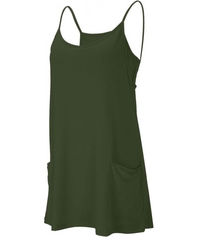 Workout Romper for Women Tennis Romper Dress Sleeveless Spaghetti Strap Jumpsuit Overalls Dress with Pockets 05-army Green $9...