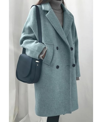 Women's Casual Warm Notch Lapel Double Breasted Long Pea Coat Solid Overcoat with Pockets Light Blue $23.95 Jackets