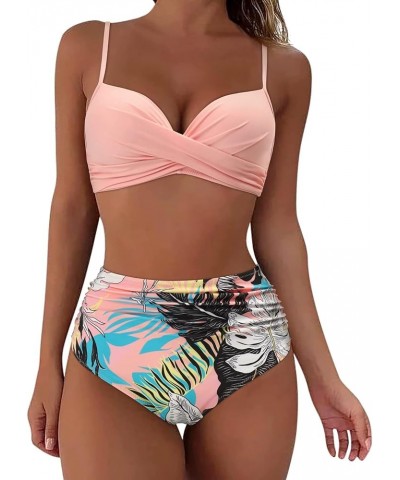 Women High Waisted Bikini Set Two Piece Swimsuits Push up Wrap Swim Suits Top Tummy Control Bathing Suit Bottom B02-pink $7.0...