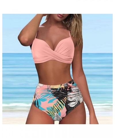 Women High Waisted Bikini Set Two Piece Swimsuits Push up Wrap Swim Suits Top Tummy Control Bathing Suit Bottom B02-pink $7.0...