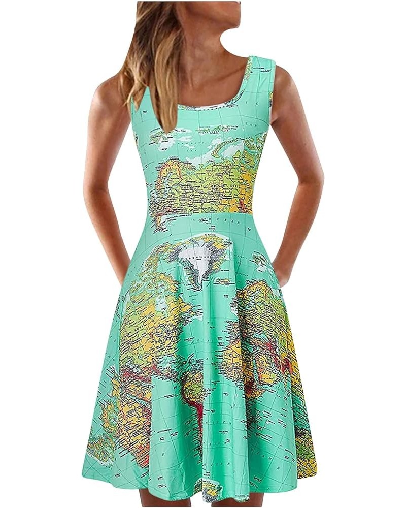 Sleeveless Midi Dress Tank A-Line Dress Casual Floral Printed Beach Flowy Sundress Map03 $11.00 Dresses