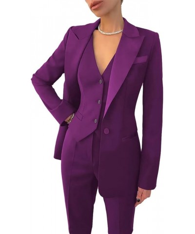 Women's 3 Piece Suits Slim Fit Solid Formal Single Breasted Outfits for Women Ladies Business for Work Office Lady Purple $42...