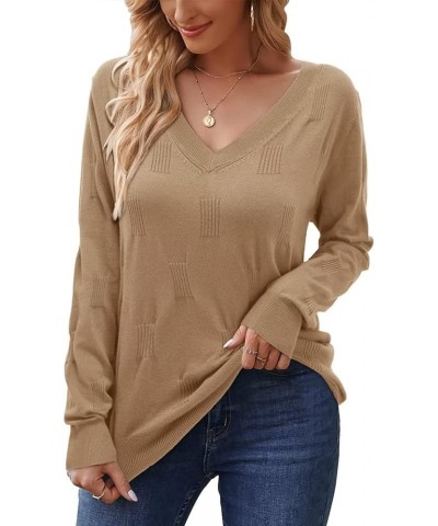 Sweaters for Women V Neck Sweater Women Lightweight Long Sleeve Knitted Pullover Sweater L Khlki $20.62 Sweaters