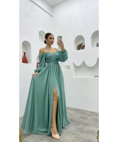 Women's Off The Shoulder Long Sleeve Chiffon Bridesmaid Dresses Long Slit Spaghetti Strap Formal Party Dress Burnt Orange $32...