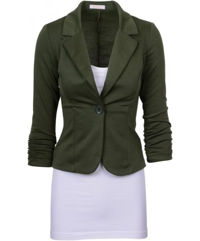 Women's Casual Work Office One Button Blazer Jacket Business Suits Lapel Outfits Slim Fit Army Green $13.99 Blazers