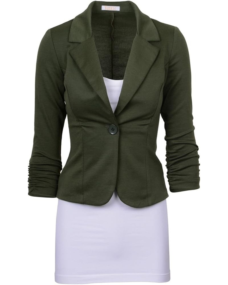 Women's Casual Work Office One Button Blazer Jacket Business Suits Lapel Outfits Slim Fit Army Green $13.99 Blazers