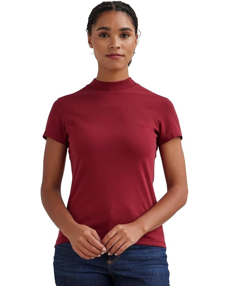 Women's Organic Pima Cotton Short Sleeve Slim Fit Mock Neck Top Bonfire $20.21 T-Shirts