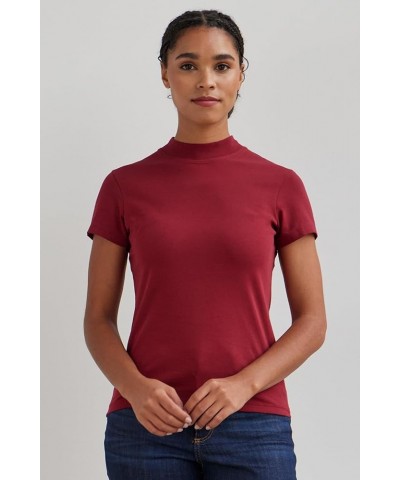 Women's Organic Pima Cotton Short Sleeve Slim Fit Mock Neck Top Bonfire $20.21 T-Shirts