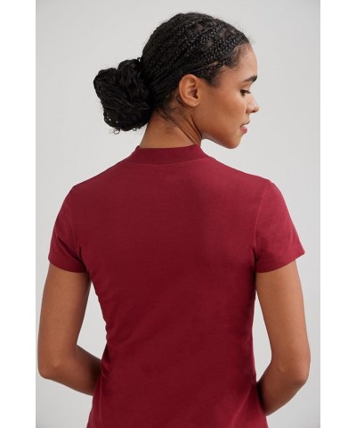 Women's Organic Pima Cotton Short Sleeve Slim Fit Mock Neck Top Bonfire $20.21 T-Shirts