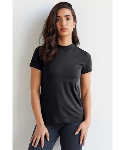 Women's Organic Pima Cotton Short Sleeve Slim Fit Mock Neck Top Bonfire $20.21 T-Shirts