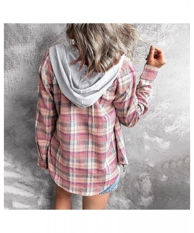 Fall Jackets For Women 2023, Casual Loose Plaid Flannel Long Sleeve Button Down Hoodie Coat A-pink $9.45 Jackets