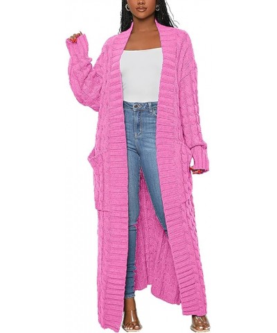 Long Cable Knit Cardigans for Women Chunky Open Front Maxi Sweater Coat Loose Dual Pocket Winter Outwear 1-pink $25.75 Sweaters