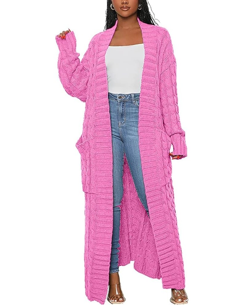 Long Cable Knit Cardigans for Women Chunky Open Front Maxi Sweater Coat Loose Dual Pocket Winter Outwear 1-pink $25.75 Sweaters