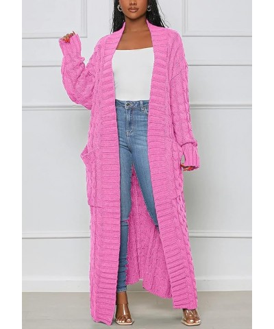 Long Cable Knit Cardigans for Women Chunky Open Front Maxi Sweater Coat Loose Dual Pocket Winter Outwear 1-pink $25.75 Sweaters