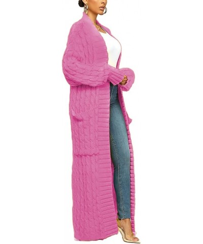 Long Cable Knit Cardigans for Women Chunky Open Front Maxi Sweater Coat Loose Dual Pocket Winter Outwear 1-pink $25.75 Sweaters