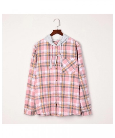 Fall Jackets For Women 2023, Casual Loose Plaid Flannel Long Sleeve Button Down Hoodie Coat A-pink $9.45 Jackets