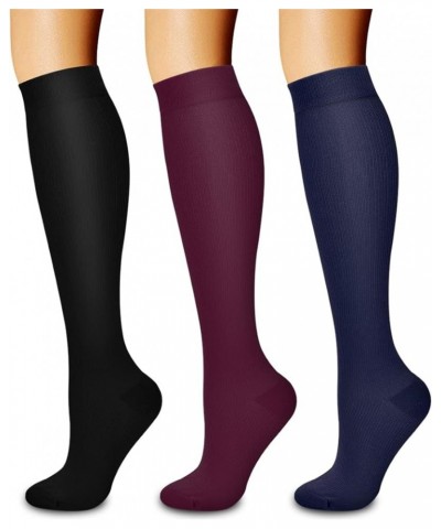 3 Pack Medical Compression Sock-Compression Sock for Women and Men-Best for Running,Nursing,Sports 74-black/Wine/Navy $10.25 ...