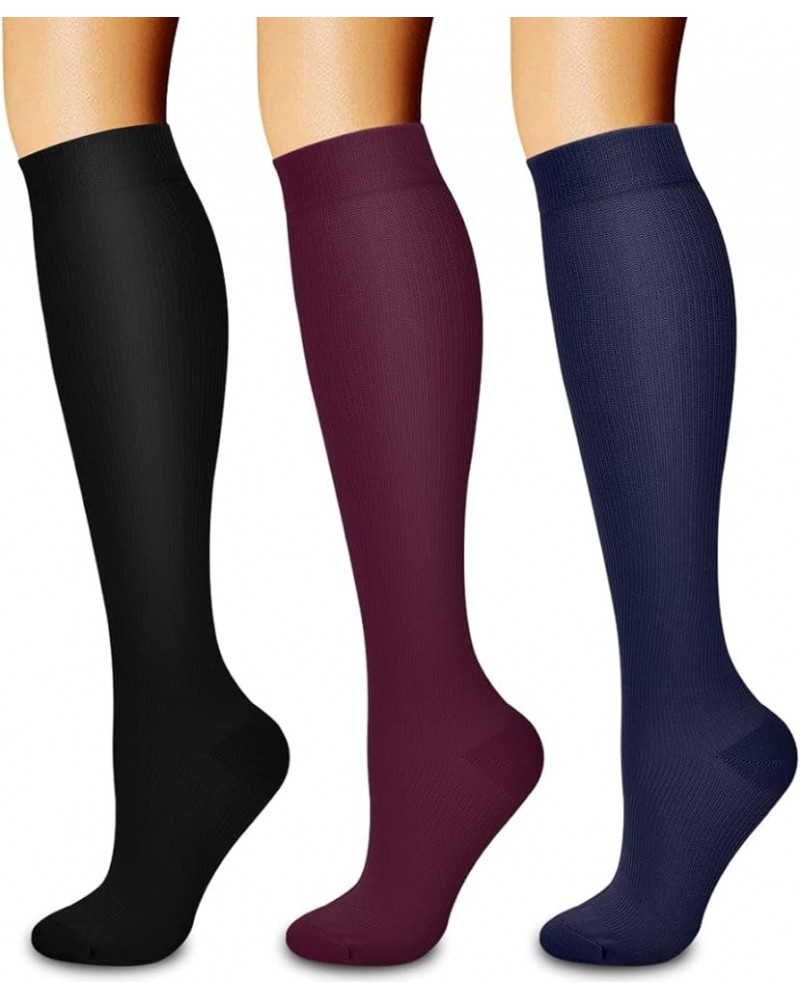 3 Pack Medical Compression Sock-Compression Sock for Women and Men-Best for Running,Nursing,Sports 74-black/Wine/Navy $10.25 ...