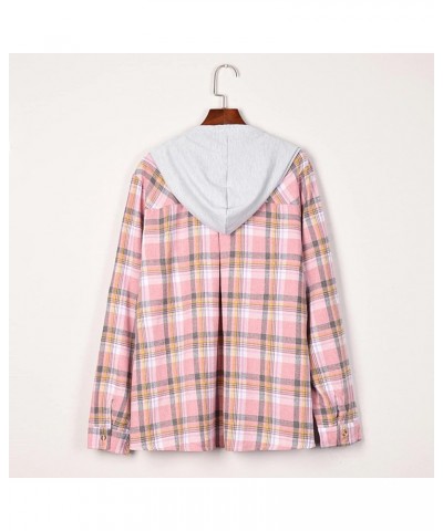 Fall Jackets For Women 2023, Casual Loose Plaid Flannel Long Sleeve Button Down Hoodie Coat A-pink $9.45 Jackets