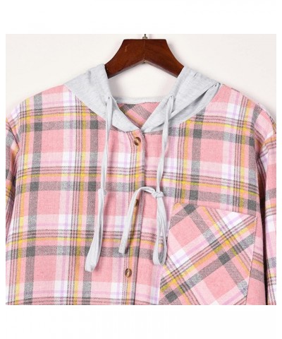 Fall Jackets For Women 2023, Casual Loose Plaid Flannel Long Sleeve Button Down Hoodie Coat A-pink $9.45 Jackets