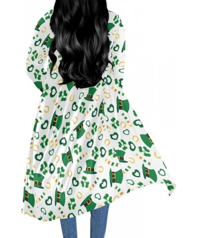 Women St. Patrick's Day Luck Shamrock Printed Open Front Long Sleeve Maxi Cardigans Outwear Green White Orange $13.20 Sweaters