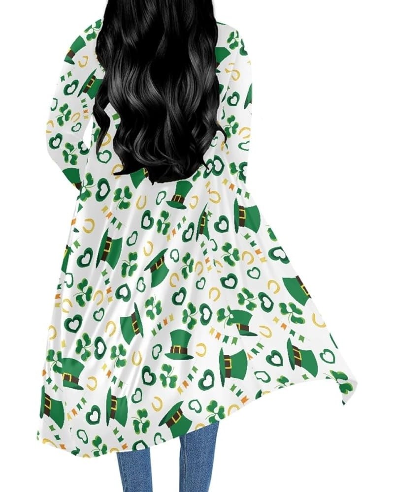 Women St. Patrick's Day Luck Shamrock Printed Open Front Long Sleeve Maxi Cardigans Outwear Green White Orange $13.20 Sweaters