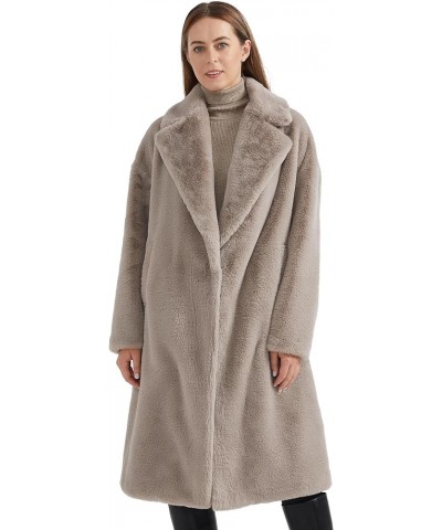 Women's Fuzzy Fleece Winter Jacket Faux Fur Lapel Coat Mid-Length Sherpa Teddy Coat Grey $45.00 Coats