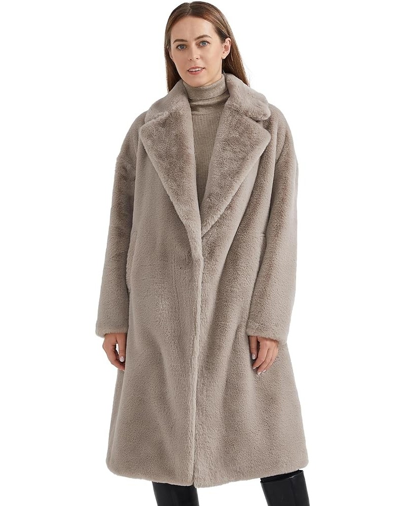 Women's Fuzzy Fleece Winter Jacket Faux Fur Lapel Coat Mid-Length Sherpa Teddy Coat Grey $45.00 Coats