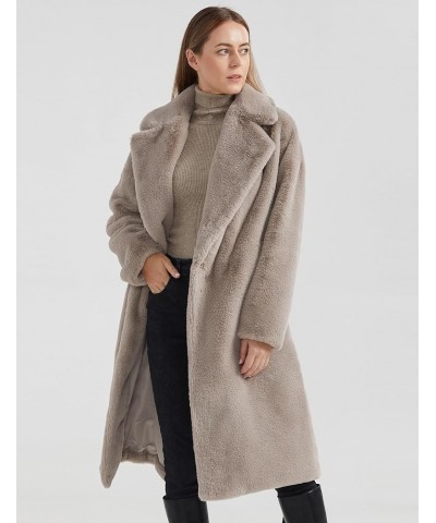 Women's Fuzzy Fleece Winter Jacket Faux Fur Lapel Coat Mid-Length Sherpa Teddy Coat Grey $45.00 Coats