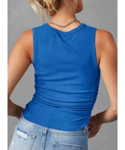 Tank Top for Women Basic Side Ruched Sleeveless Hem Loose Solid Color Summer Tops Blue $10.39 Tops