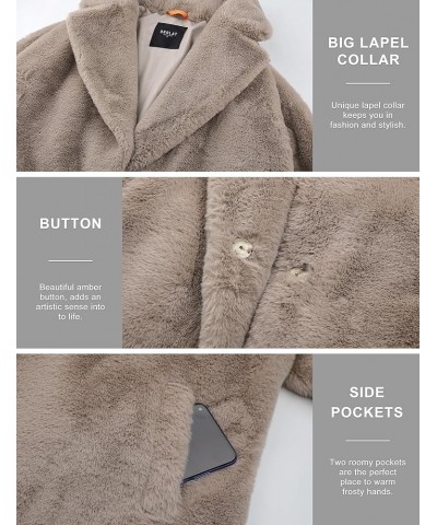 Women's Fuzzy Fleece Winter Jacket Faux Fur Lapel Coat Mid-Length Sherpa Teddy Coat Grey $45.00 Coats