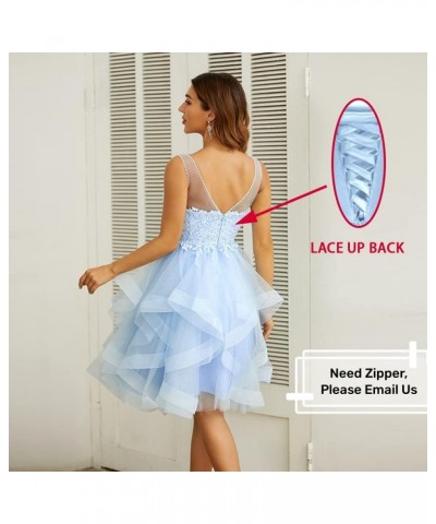 Women’s V Neck Short Homecoming Dress for Teens 2023 Organza Lace Applique Junior Formal Cocktail Party Gown Light Blue $31.4...