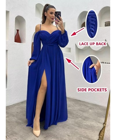 Women's Off The Shoulder Long Sleeve Chiffon Bridesmaid Dresses Long Slit Spaghetti Strap Formal Party Dress Burnt Orange $32...