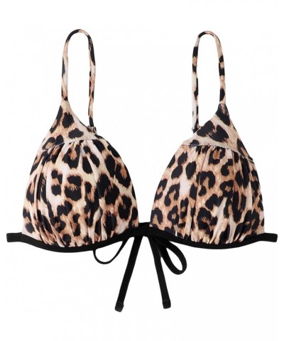 Women's Leopard Print Tie Back Push Up Bikini Top Spaghetti Strap Bathing Suit Tops Multicolor $9.60 Swimsuits