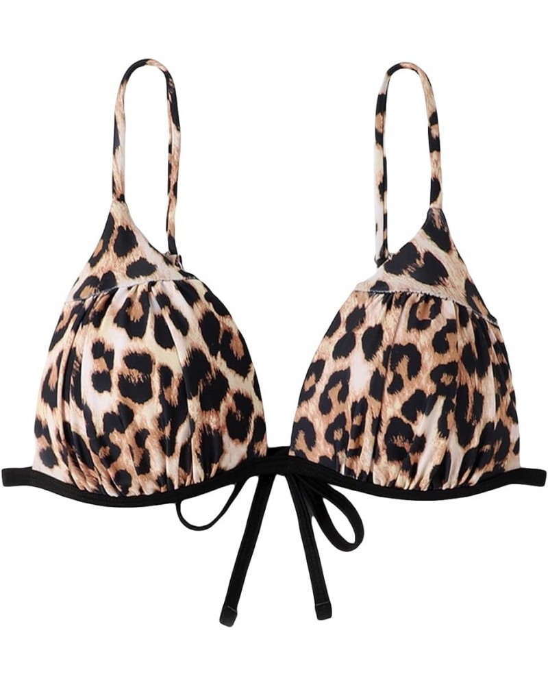 Women's Leopard Print Tie Back Push Up Bikini Top Spaghetti Strap Bathing Suit Tops Multicolor $9.60 Swimsuits