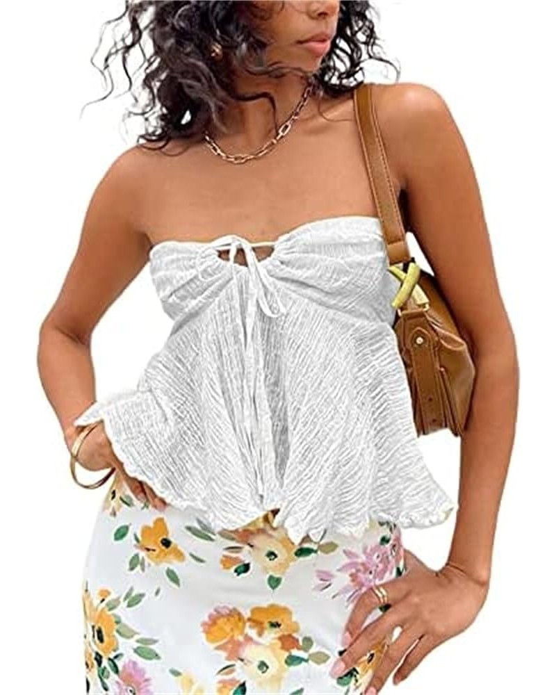 Women Y2k Strapless Tube Tops Floral Lace Sheer Mesh Crop Top Sexy Fairy Camisole Bustier Bandeau Streetwear 09-white $5.79 T...