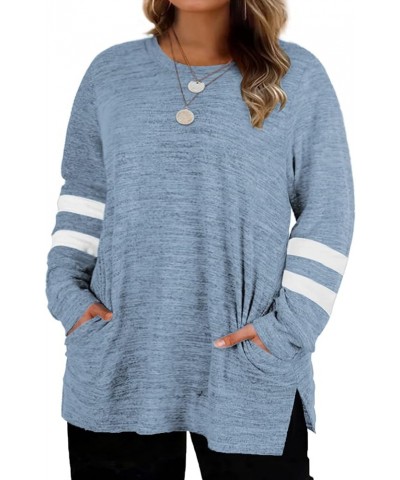 Plus-Size-Sweatshirts for Women Casual Loose Fit Tunic Tops with Pockets Blue $14.26 Tops