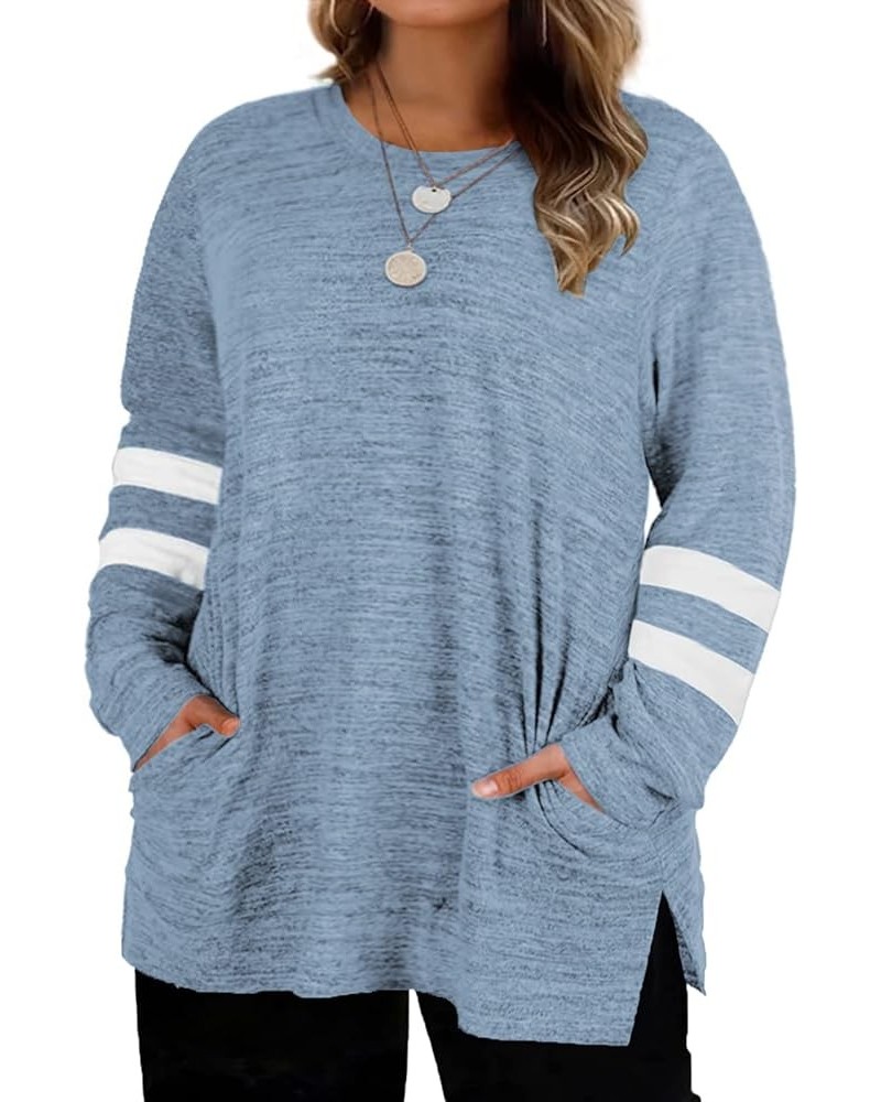 Plus-Size-Sweatshirts for Women Casual Loose Fit Tunic Tops with Pockets Blue $14.26 Tops