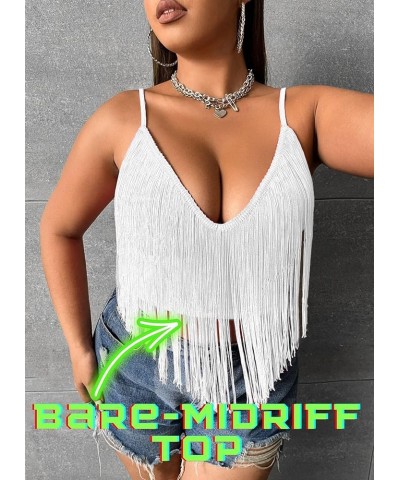 Plus Size Fringe Crop Tops for Women - Festival Boho Tassel Tank Sexy V Neck Cowgirl Concert Rave Corset Bodysuits White $12....