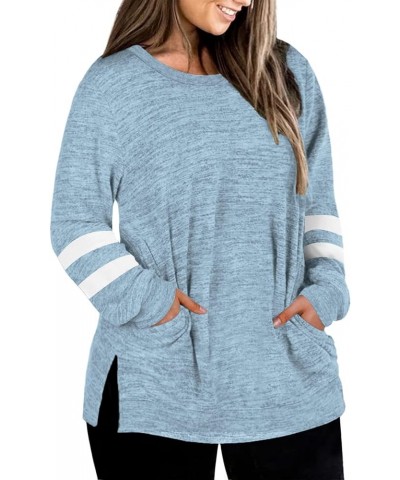 Plus-Size-Sweatshirts for Women Casual Loose Fit Tunic Tops with Pockets Blue $14.26 Tops