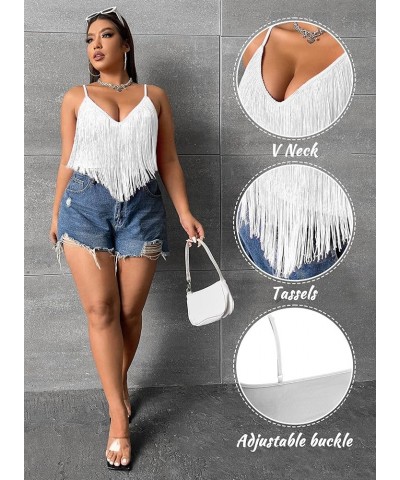 Plus Size Fringe Crop Tops for Women - Festival Boho Tassel Tank Sexy V Neck Cowgirl Concert Rave Corset Bodysuits White $12....