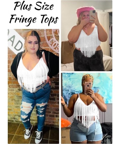 Plus Size Fringe Crop Tops for Women - Festival Boho Tassel Tank Sexy V Neck Cowgirl Concert Rave Corset Bodysuits White $12....