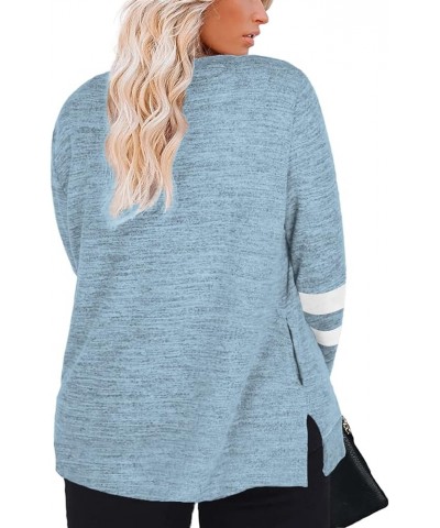 Plus-Size-Sweatshirts for Women Casual Loose Fit Tunic Tops with Pockets Blue $14.26 Tops