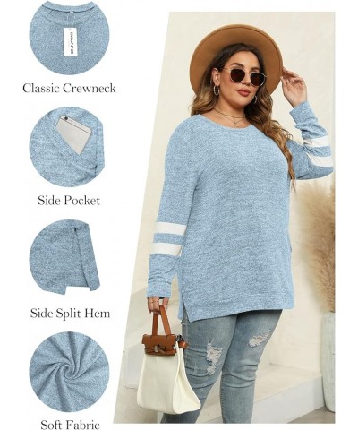 Plus-Size-Sweatshirts for Women Casual Loose Fit Tunic Tops with Pockets Blue $14.26 Tops