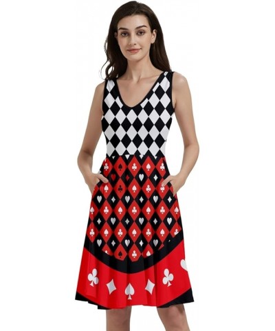 Womens Summer Dress Alice Wonderland Rabbit Princess Costume Knee Length Skater Dress with Pockets, XS-5XL Vneck Black & Whit...