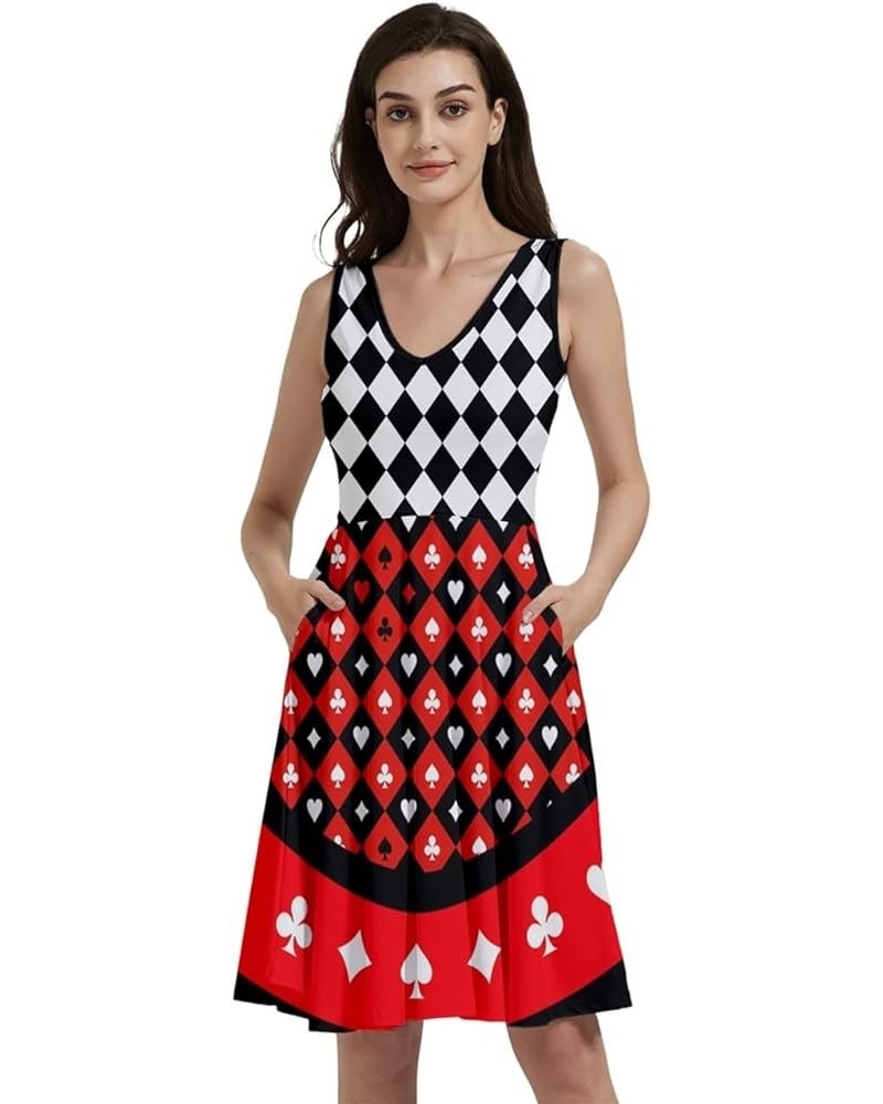 Womens Summer Dress Alice Wonderland Rabbit Princess Costume Knee Length Skater Dress with Pockets, XS-5XL Vneck Black & Whit...