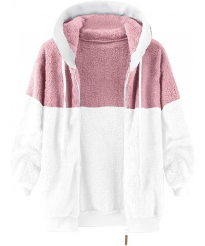 2023 Coats for Women Fuzzy Zip Up Hoodies Color Block Sweaters Sherpa Jackets Winter Warm Outwear with Pockets 02-pink $11.66...